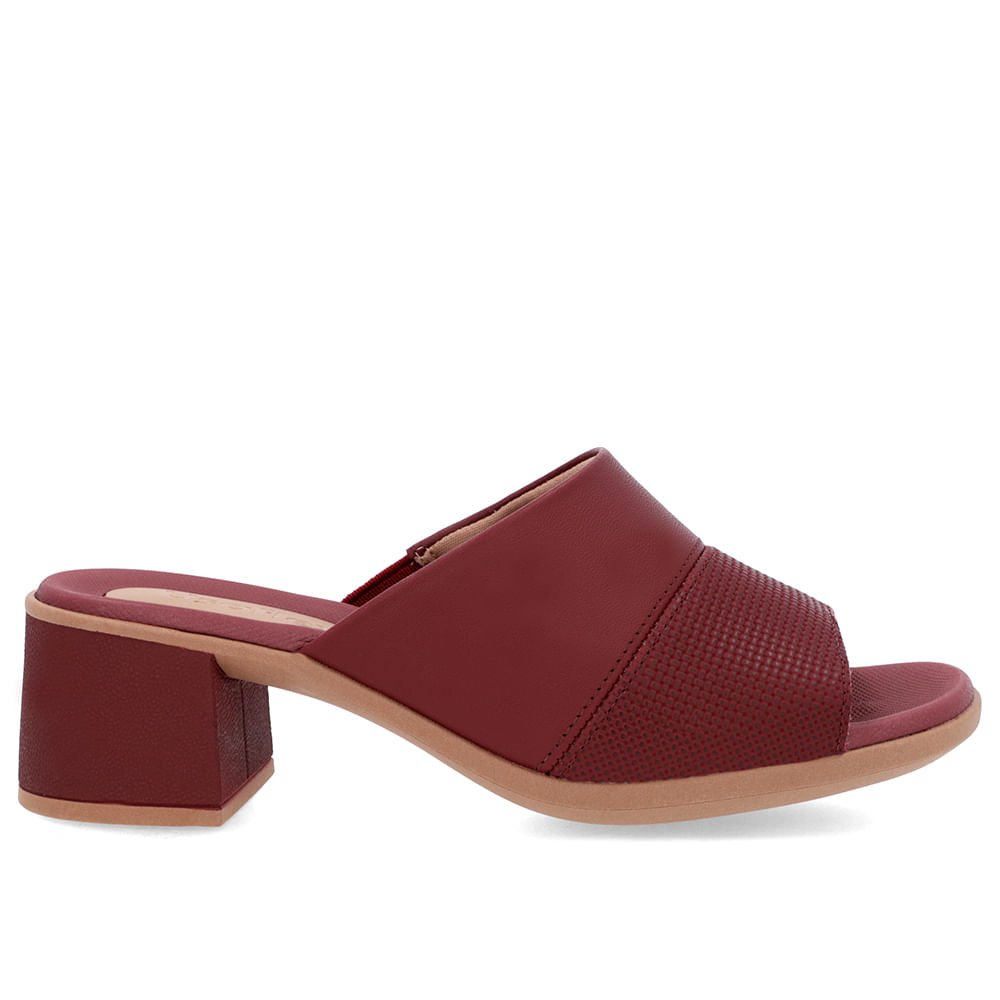 Tamanco Salto Bloco Couro Vermelho