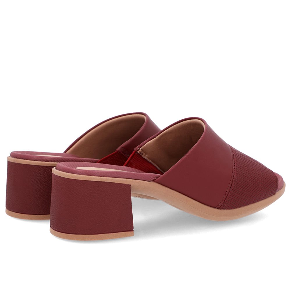 Tamanco Salto Bloco Couro Vermelho Bordô 3