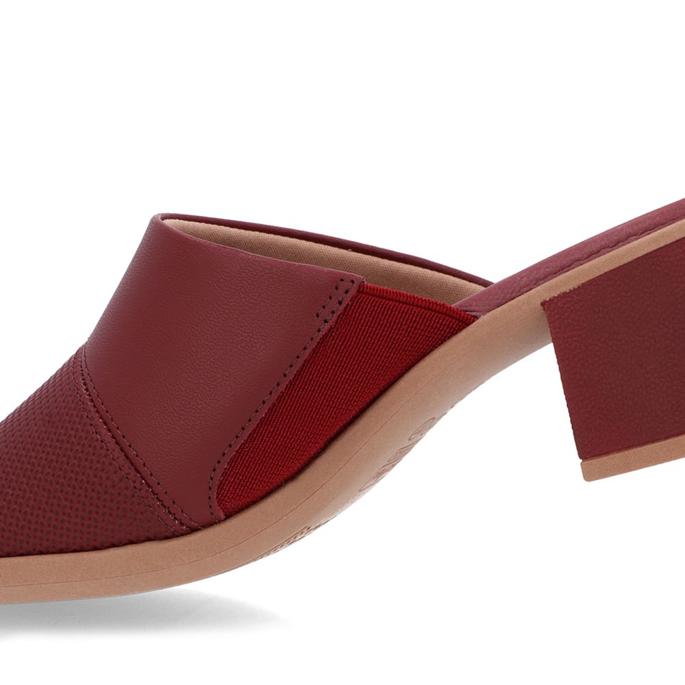 Tamanco Salto Bloco Couro Vermelho Bordô 4