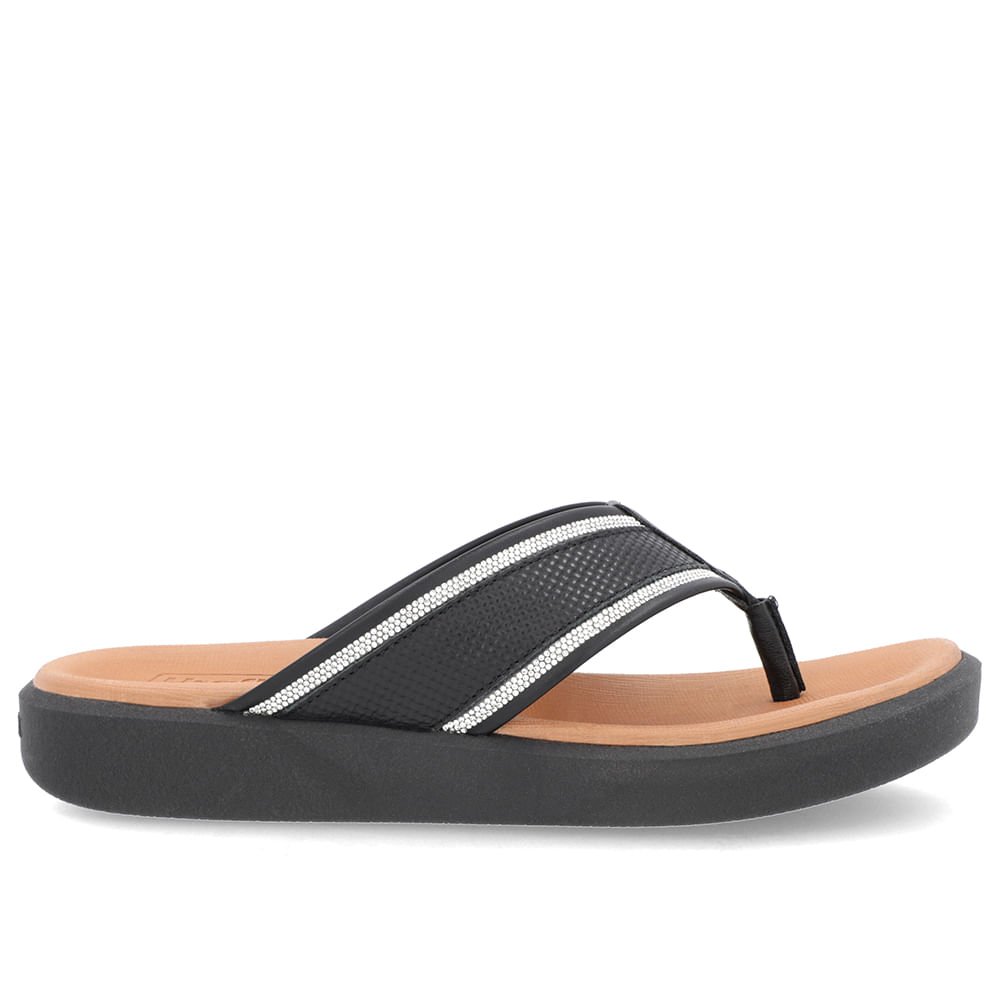 Chinelo Plataforma Couro Preto Detalhe Brilho