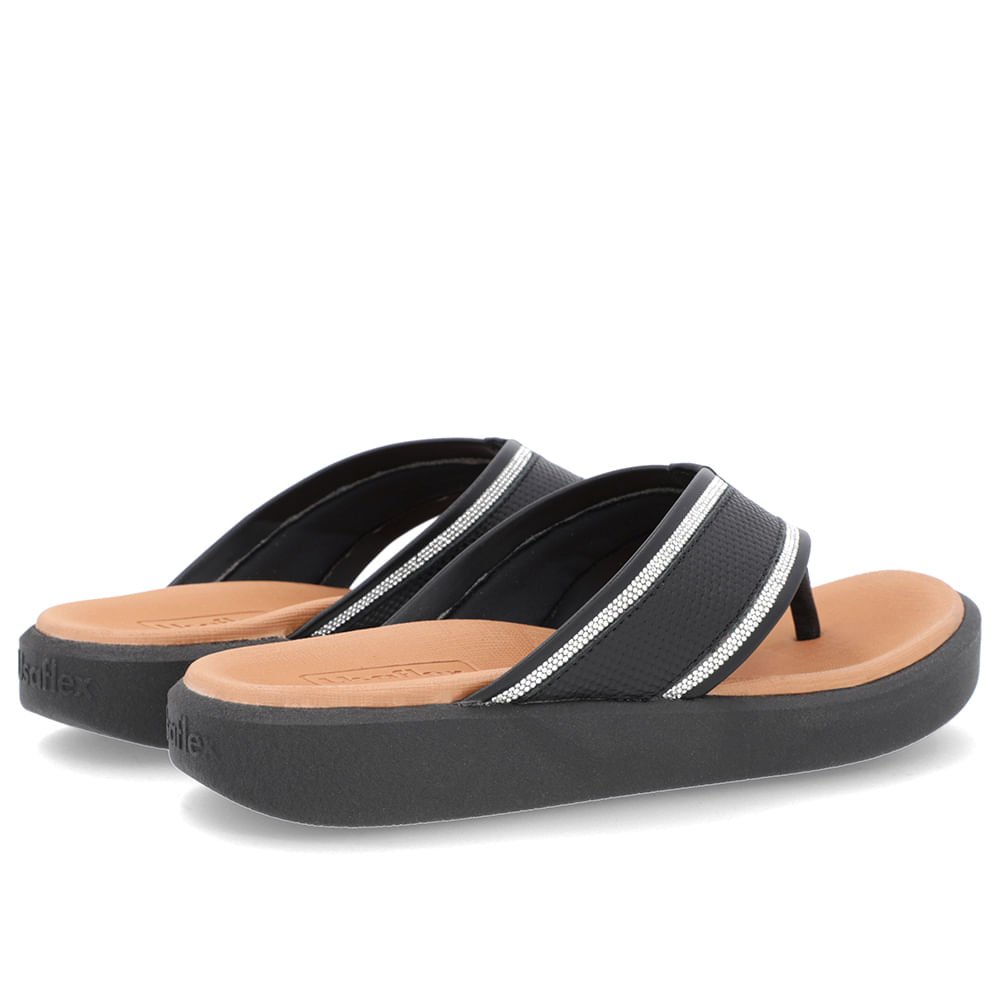 Chinelo Plataforma Couro Preto Detalhe Brilho Preto 3