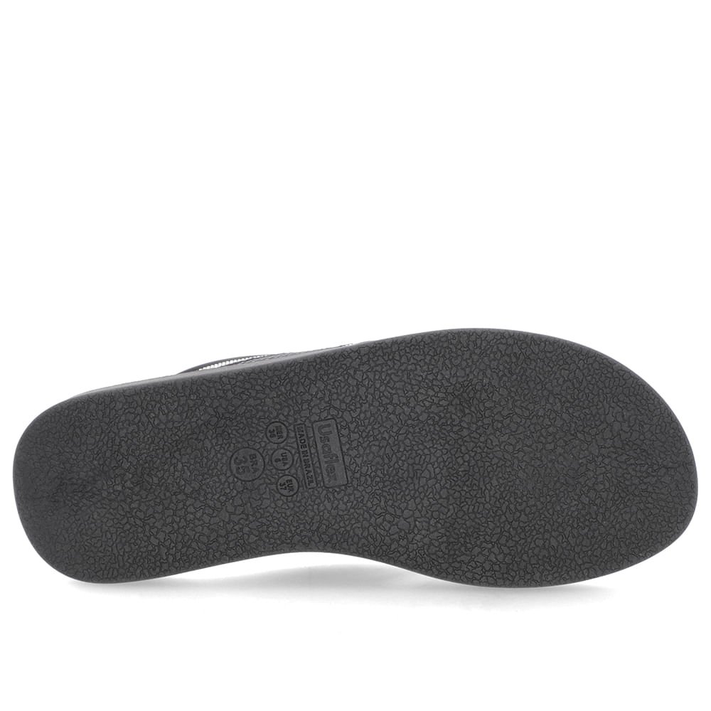 Chinelo Plataforma Couro Preto Detalhe Brilho Preto 5