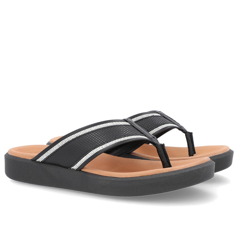 Chinelo Plataforma Couro Preto Detalhe Brilho Preto 2