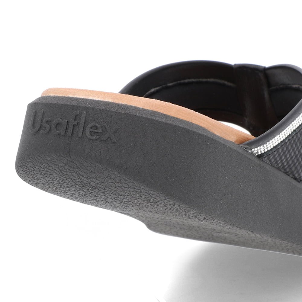 Chinelo Plataforma Couro Preto Detalhe Brilho Preto 4