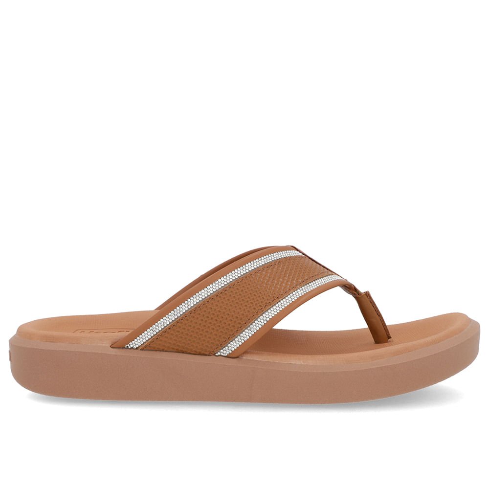Chinelo Plataforma Couro Marrom Detalhe Brilho