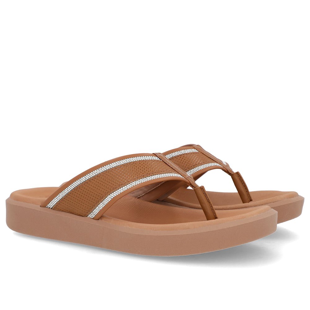Chinelo Plataforma Couro Marrom Detalhe Brilho Marrom 2