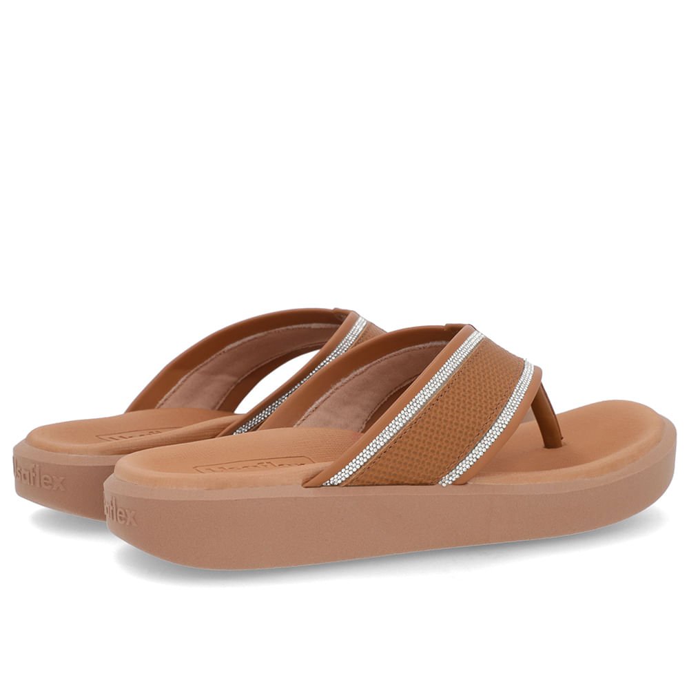 Chinelo Plataforma Couro Marrom Detalhe Brilho Marrom 3