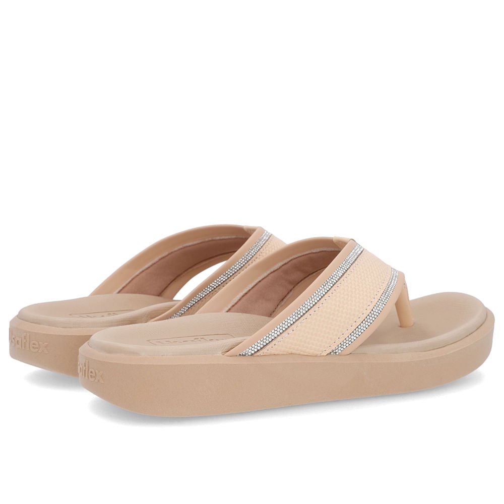 Chinelo Plataforma Couro Laranja Claro Detalhe Brilho Bege 3