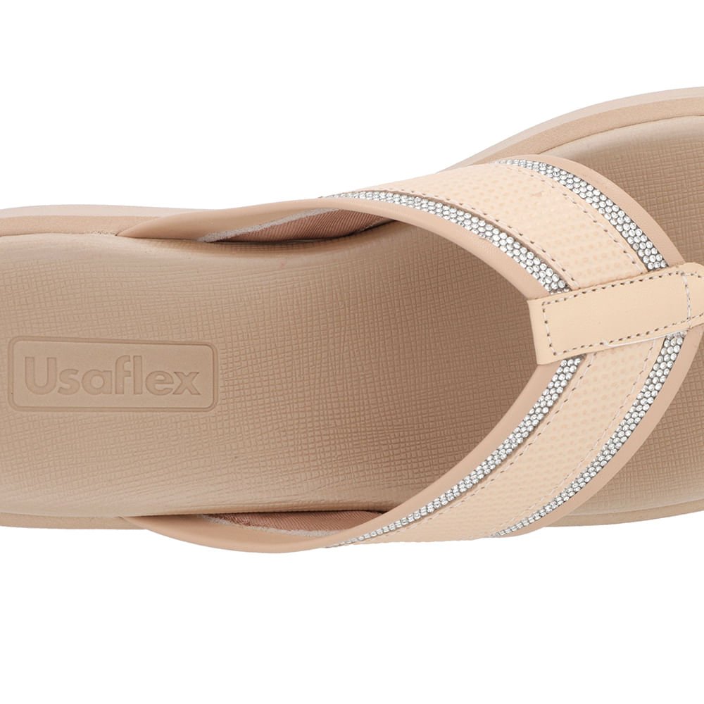 Chinelo Plataforma Couro Laranja Claro Detalhe Brilho Bege 4