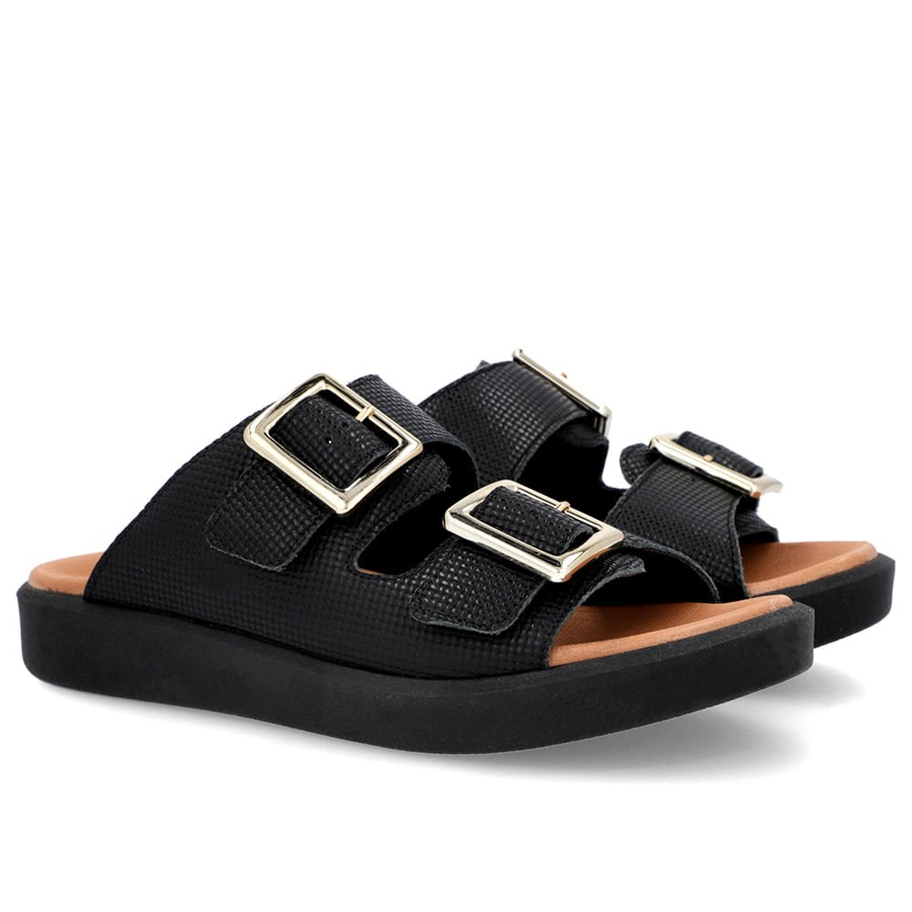 Tamanco Plataforma Couro Preto Fivela Preto 2