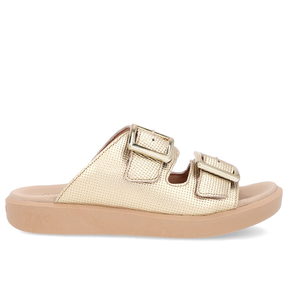 Tamanco Plataforma Couro Dourado Fivela