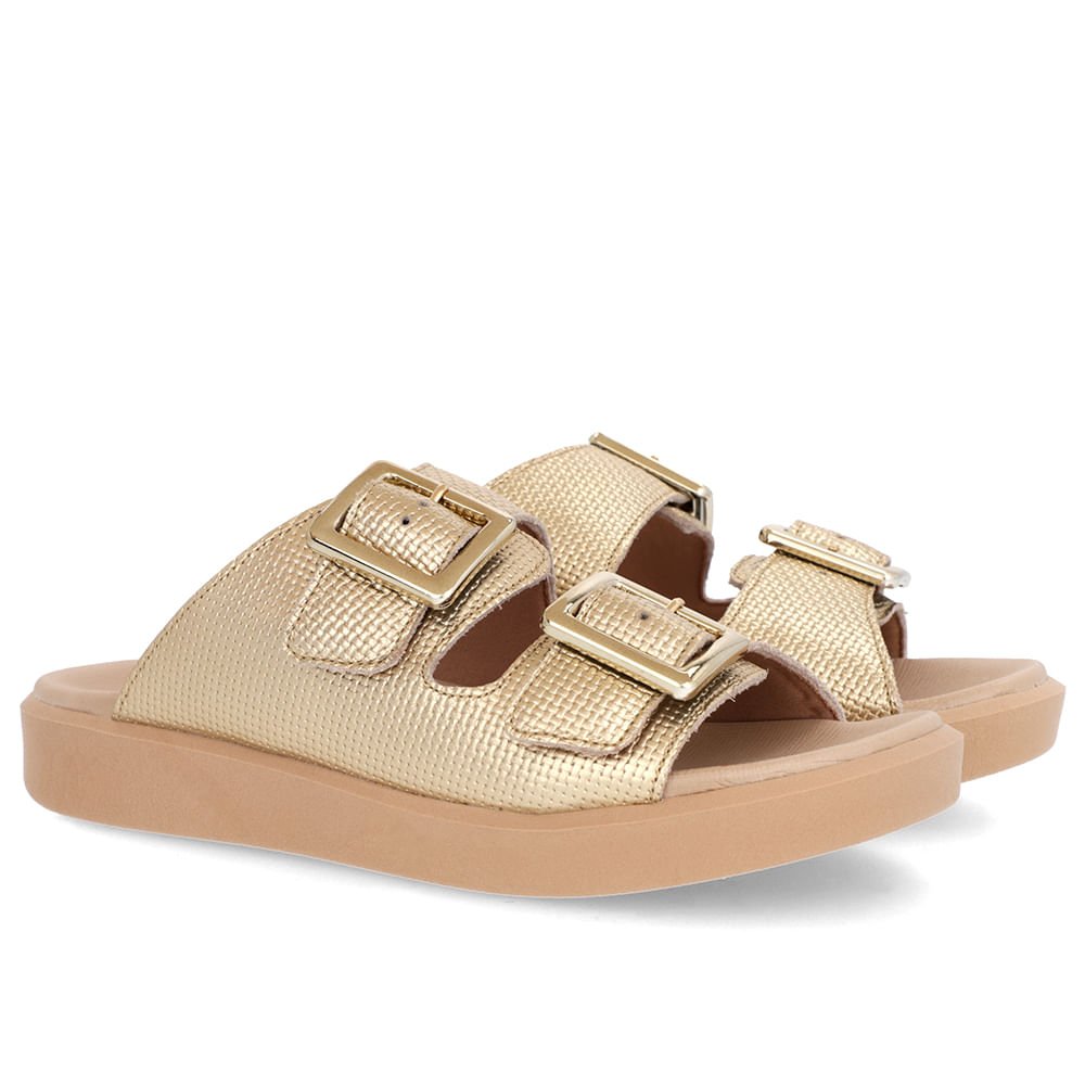 Tamanco Plataforma Couro Dourado Fivela Dourado 2