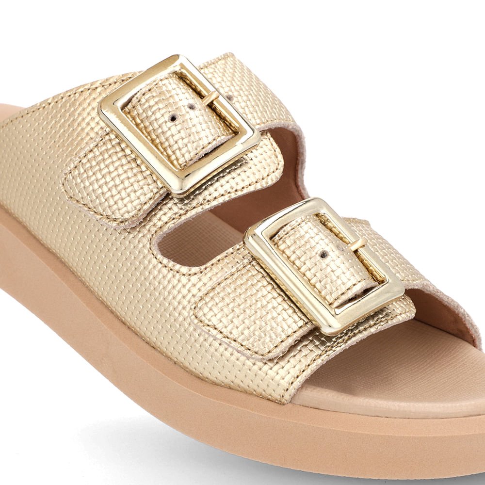 Tamanco Plataforma Couro Dourado Fivela Dourado 4
