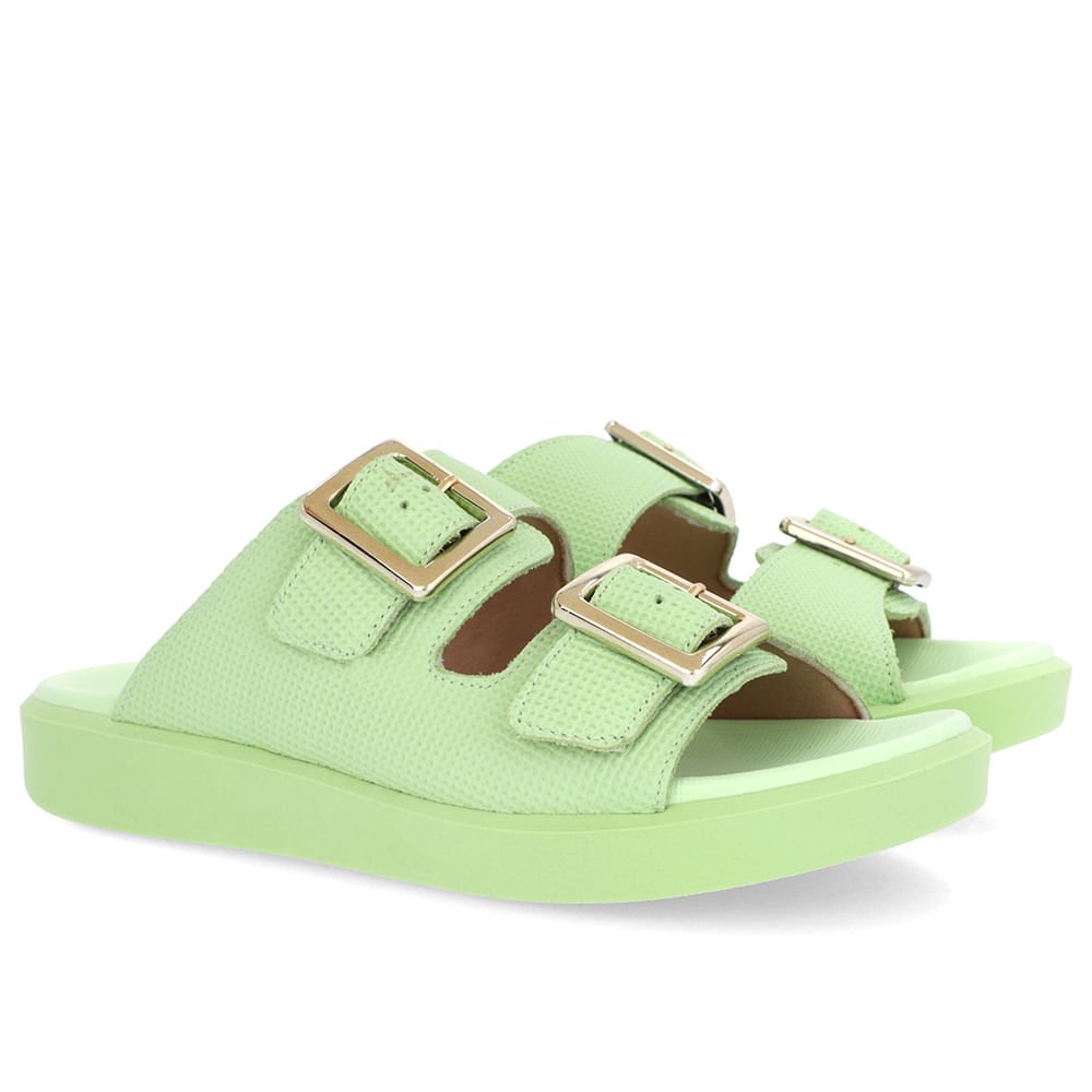 Tamanco Plataforma Couro Verde Fivela Verde 2