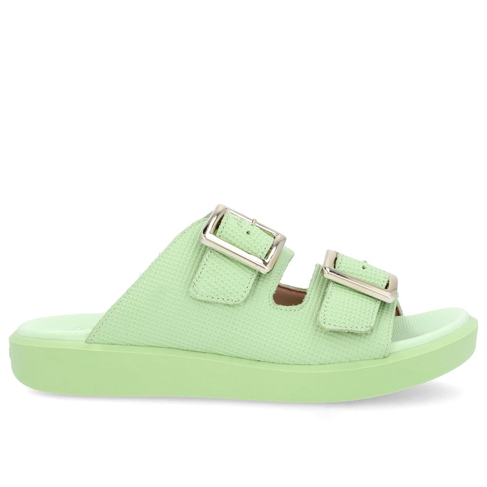 Tamanco Plataforma Couro Verde Fivela