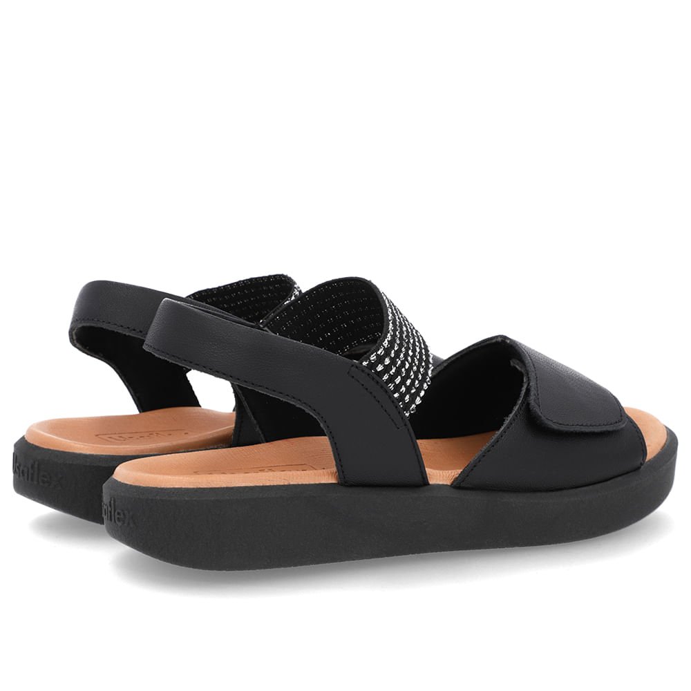 Sandália Plataforma Couro Preta Detalhe Metalizado Preto 3