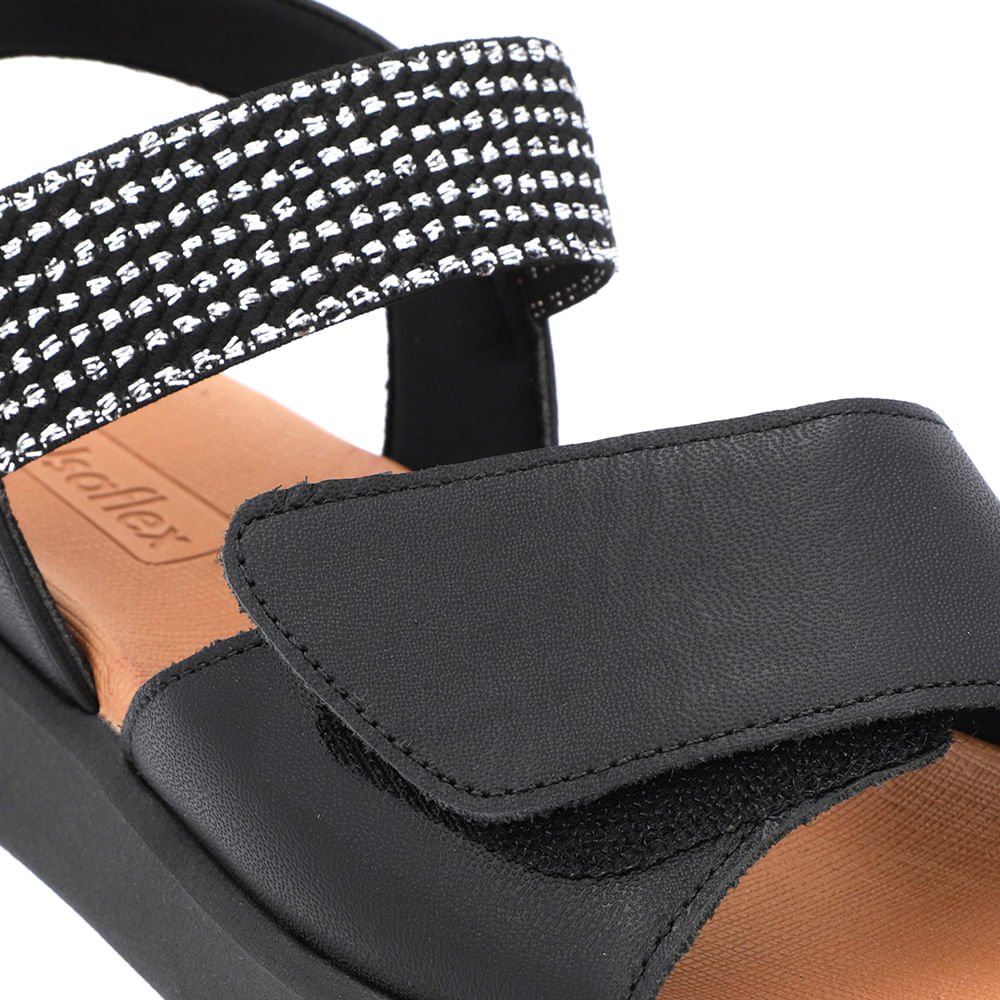 Sandália Plataforma Couro Preta Detalhe Metalizado Preto 4