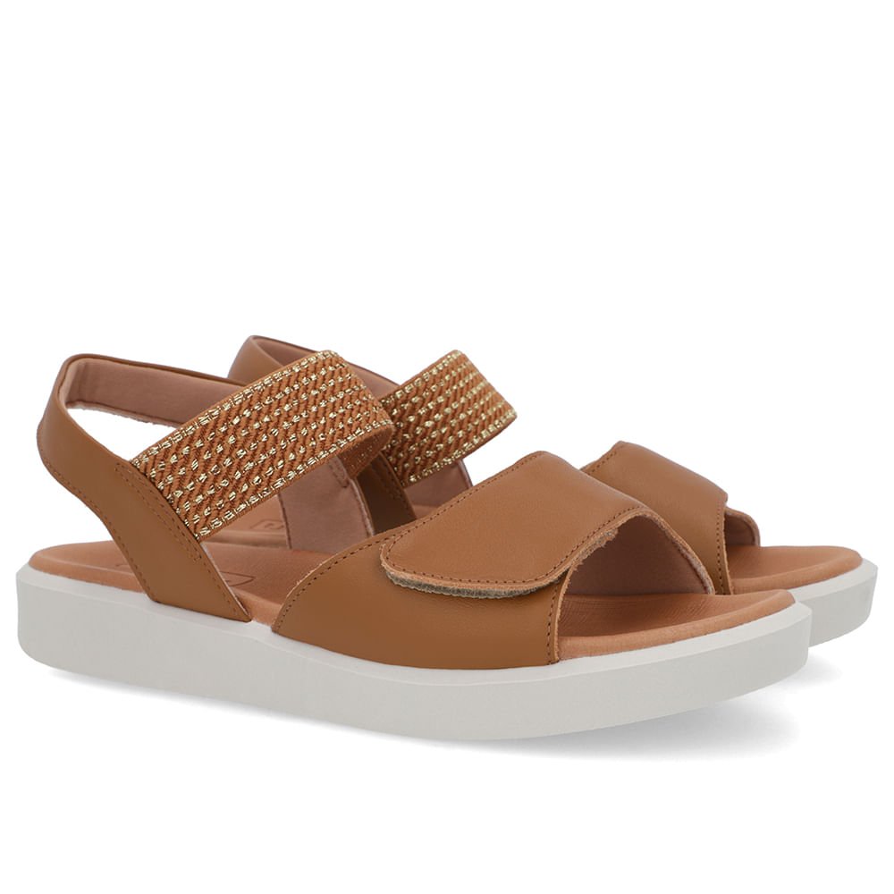 Sandália Plataforma Couro Marrom Detalhe Metalizado Marrom 2