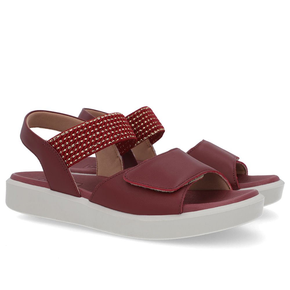 Sandália Plataforma Couro Vermelho Detalhe Metalizado Bordô 2