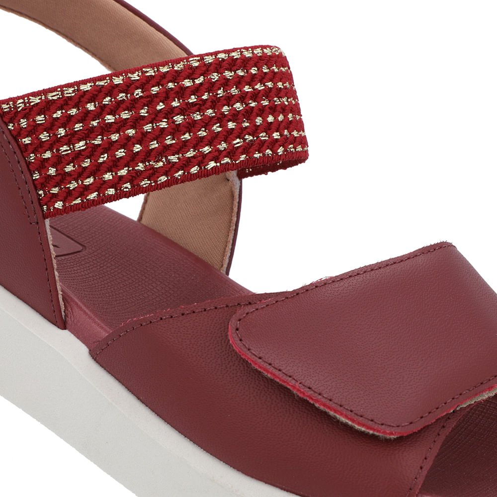 Sandália Plataforma Couro Vermelho Detalhe Metalizado Bordô 4