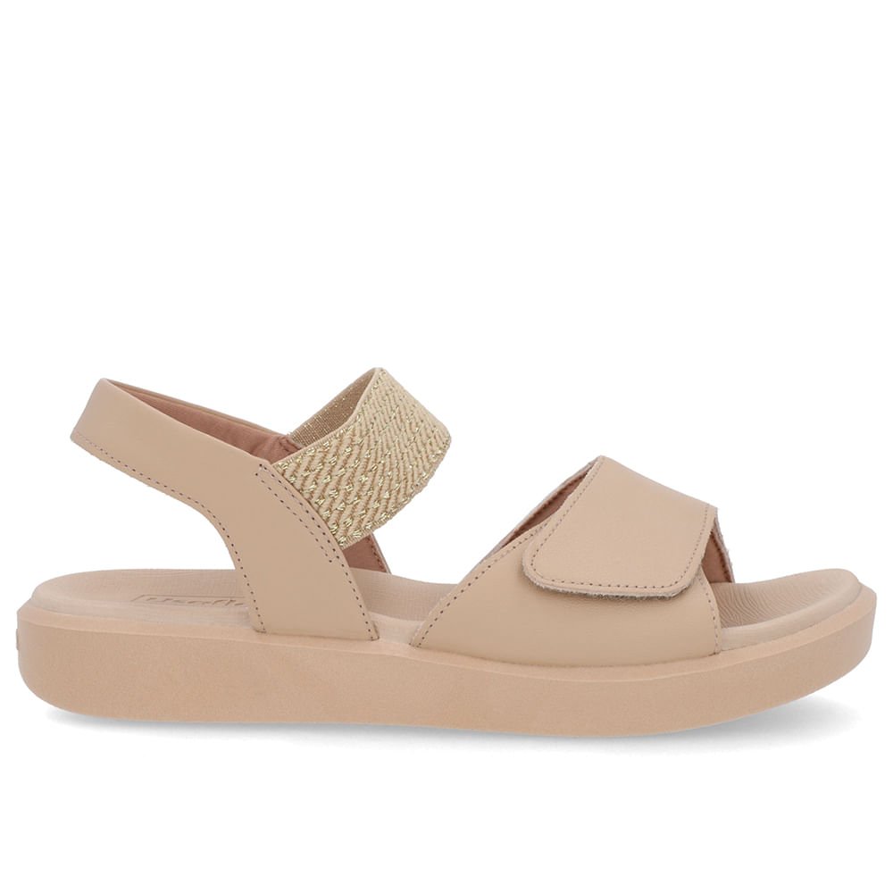 Sandália Plataforma Couro Bege Detalhe Metalizado