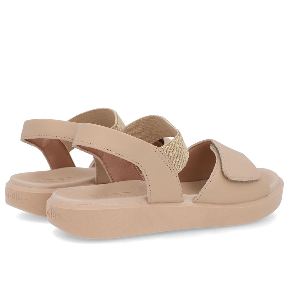 Sandália Plataforma Couro Bege Detalhe Metalizado Bege 3