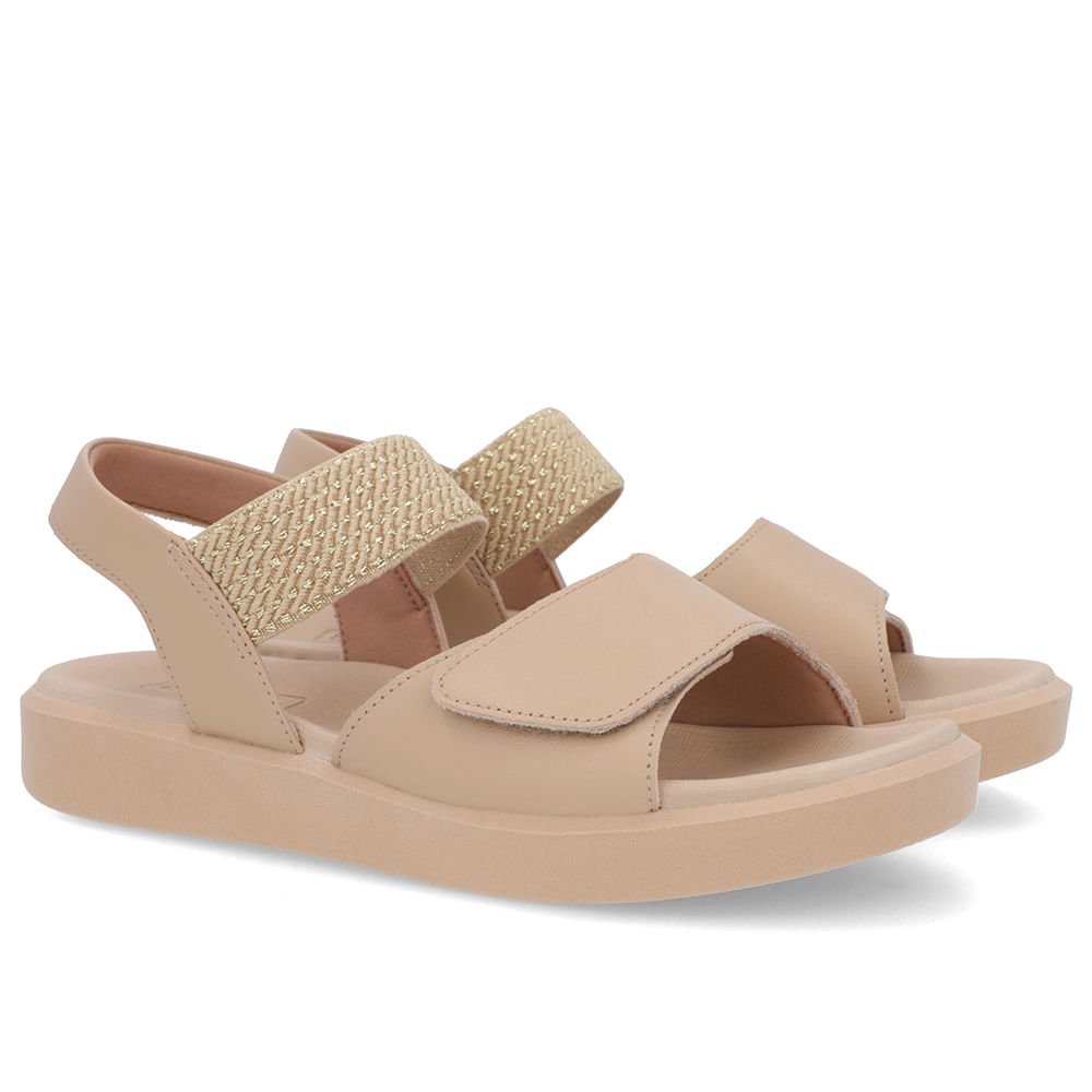 Sandália Plataforma Couro Bege Detalhe Metalizado Bege 2