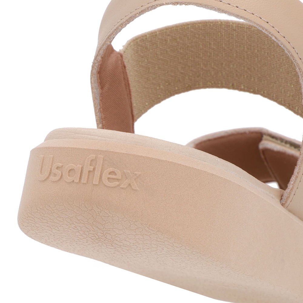 Sandália Plataforma Couro Bege Detalhe Metalizado Bege 4