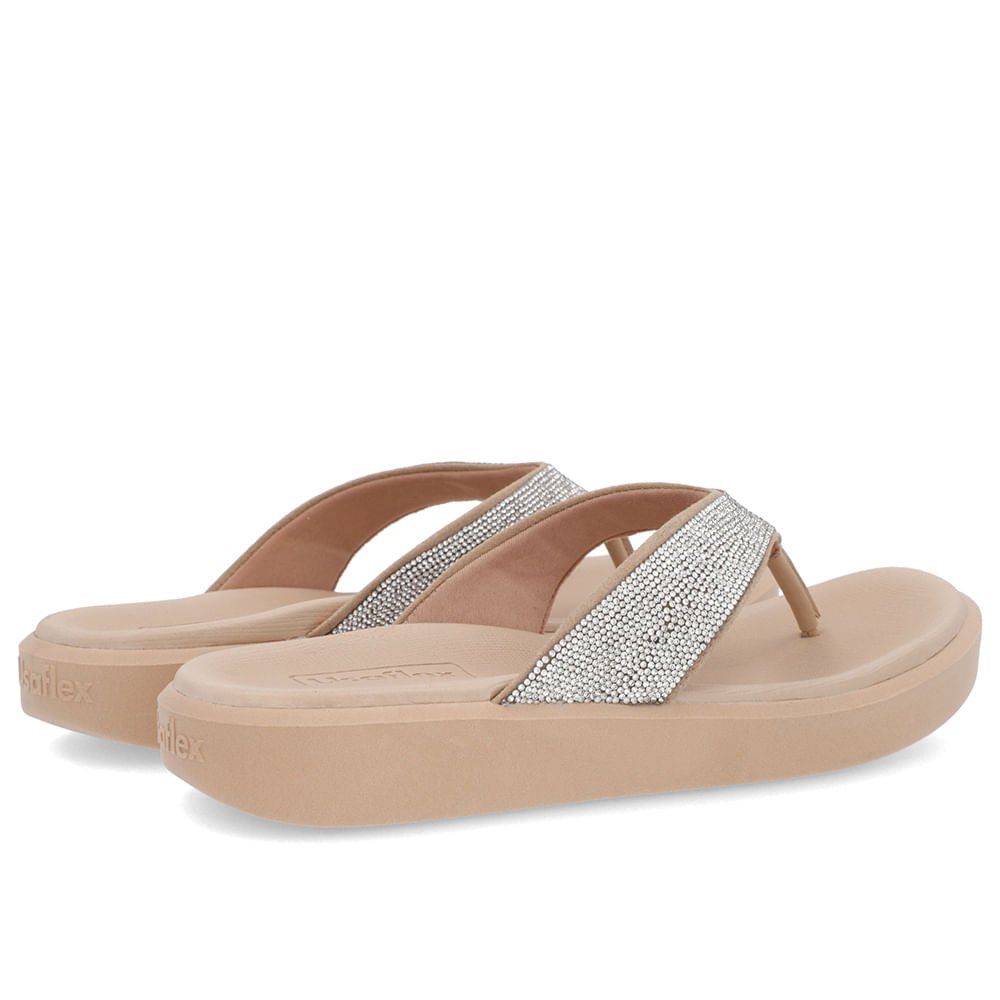 Chinelo Plataforma Couro Bege Brilho Bege 3