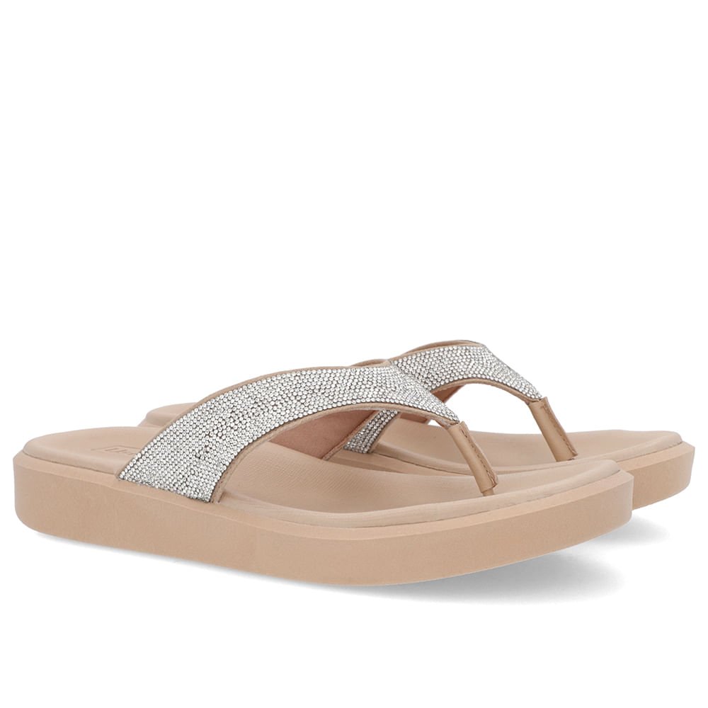 Chinelo Plataforma Couro Bege Brilho Bege 2