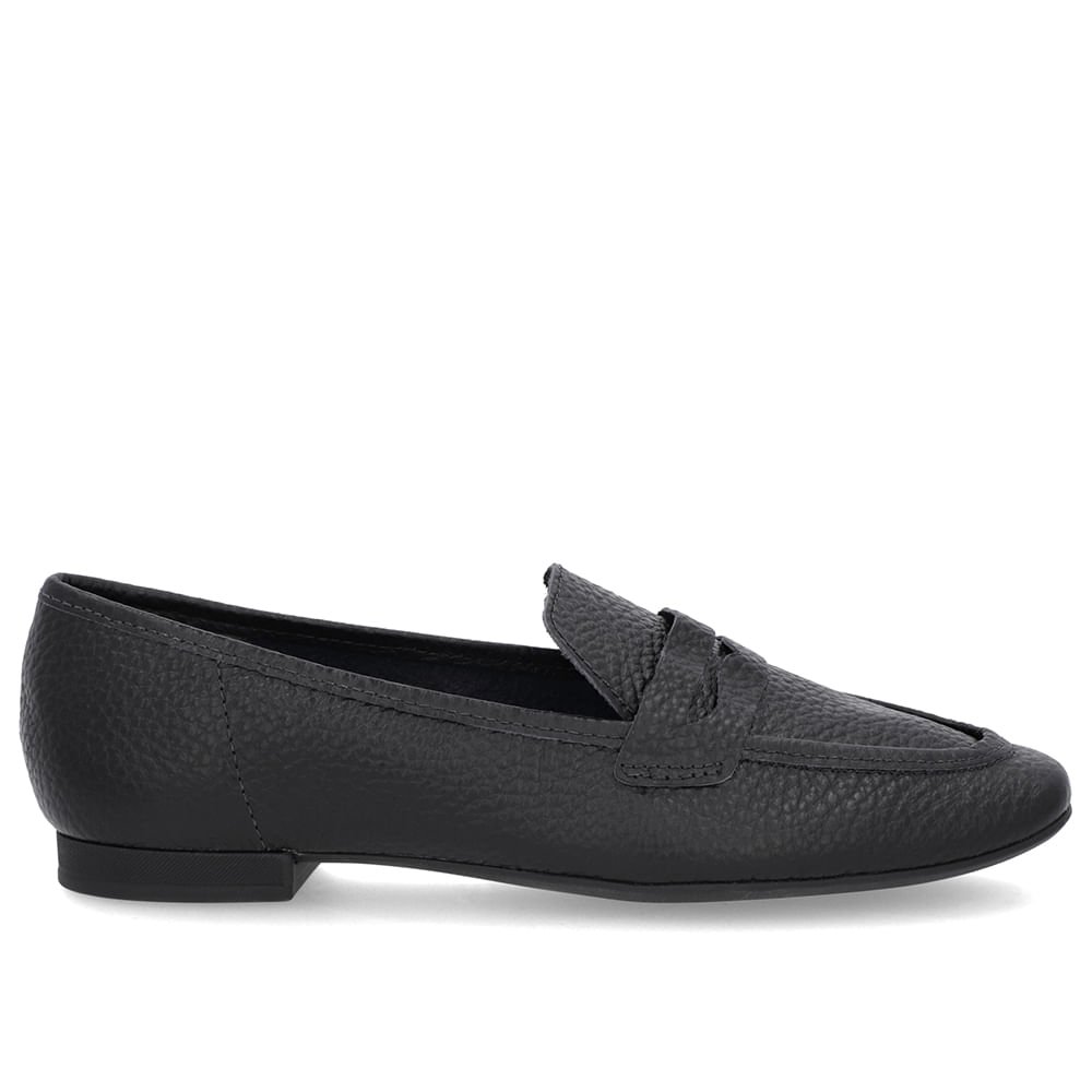Loafer Preto Salto Bloco Couro Bico Quadrado Preto 1