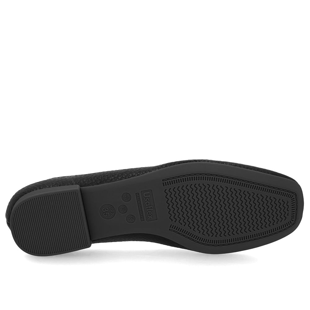 Loafer Preto Salto Bloco Couro Bico Quadrado Preto 5