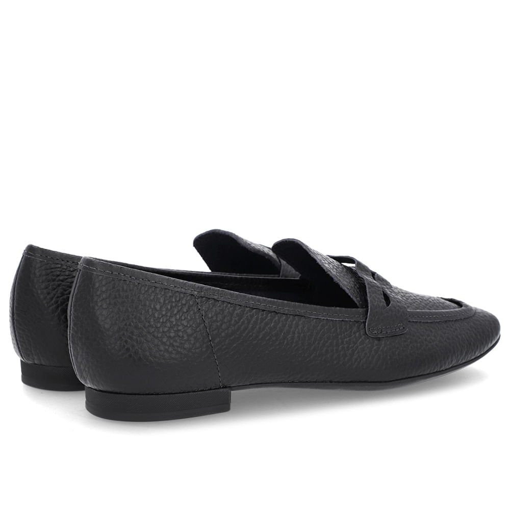 Loafer Preto Salto Bloco Couro Bico Quadrado Preto 3