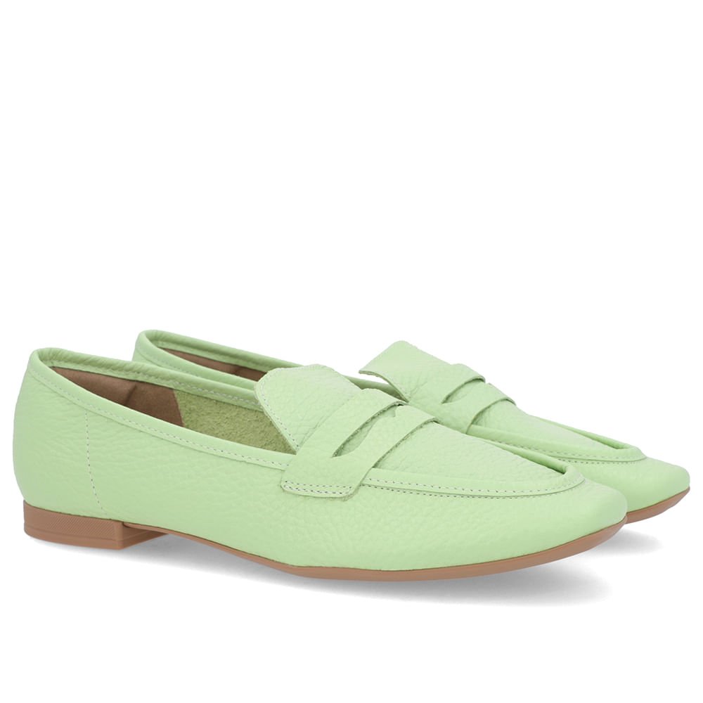 Loafer Verde Salto Bloco Couro Bico Quadrado Verde 2