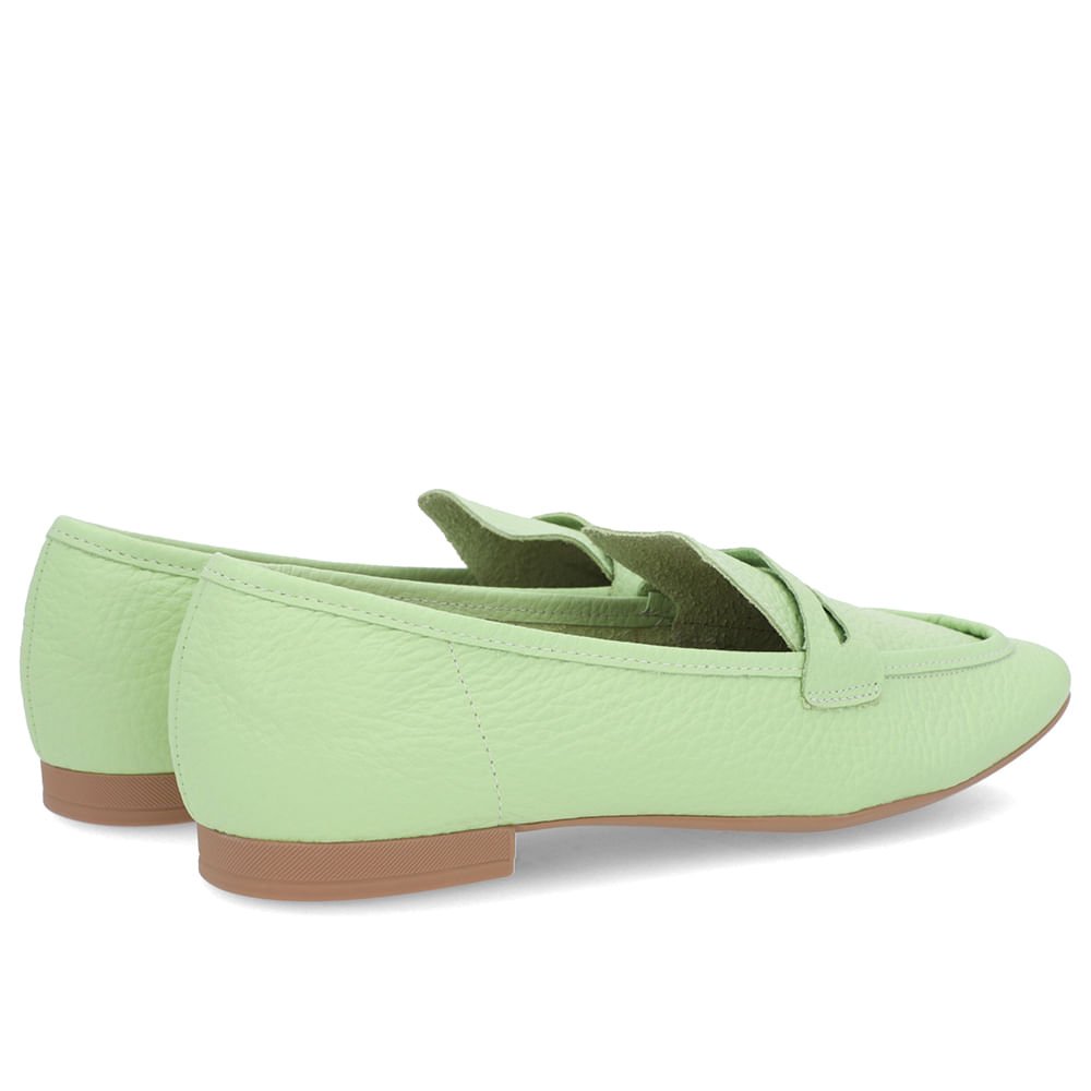 Loafer Verde Salto Bloco Couro Bico Quadrado Verde 3