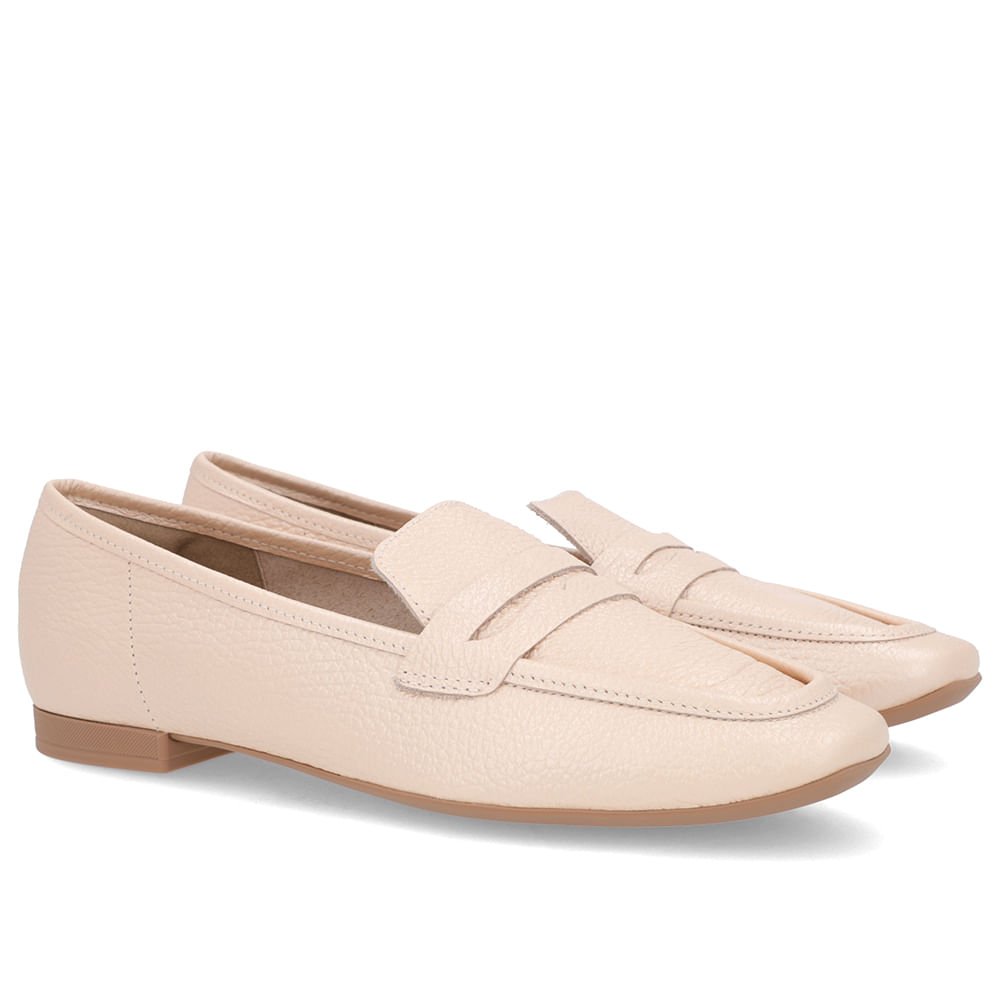 Loafer Laranja Salto Bloco Couro Bico Quadrado Bege 2