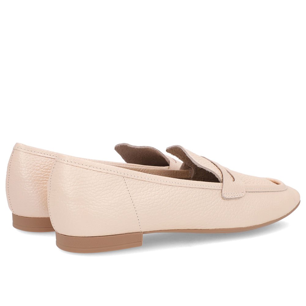 Loafer Laranja Salto Bloco Couro Bico Quadrado Bege 3