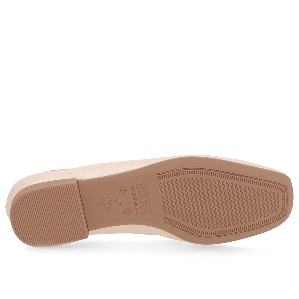 Loafer Laranja Salto Bloco Couro Bico Quadrado Bege 5