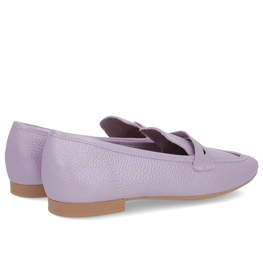 Loafer Lilás Perolado Salto Bloco Couro Bico Quadrado Roxo 3