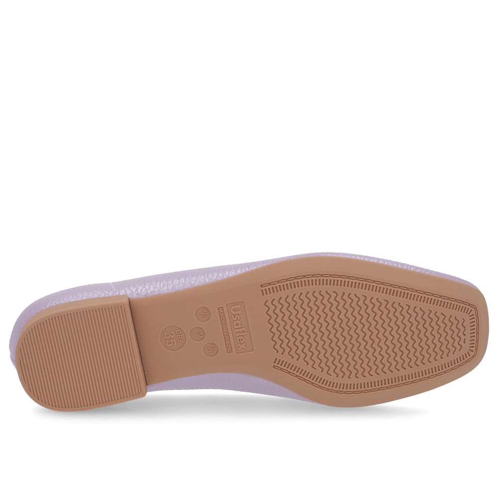Loafer Lilás Perolado Salto Bloco Couro Bico Quadrado Roxo 5