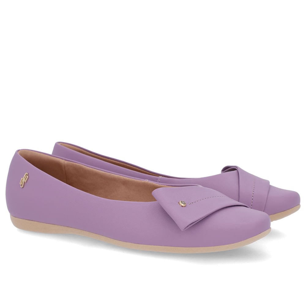 Sapatilha Lilás Couro Tira Enfeite Roxo 2