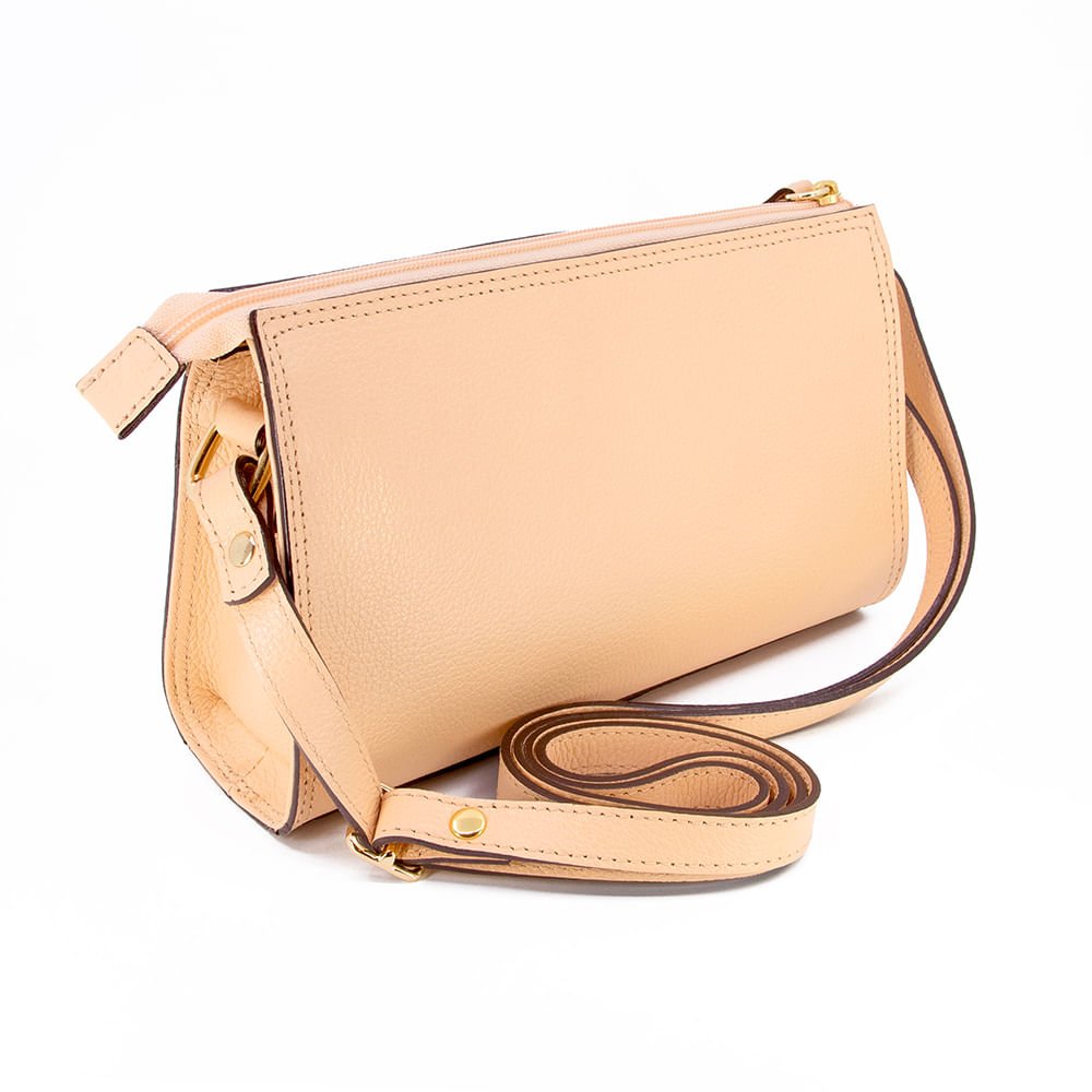Bolsa Tiracolo Couro Rosa Claro Bege 3