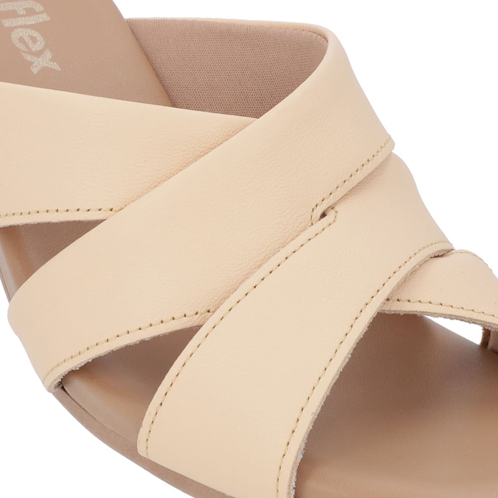 Tamanco Salto Bloco Couro Liso Laranja Bege 4