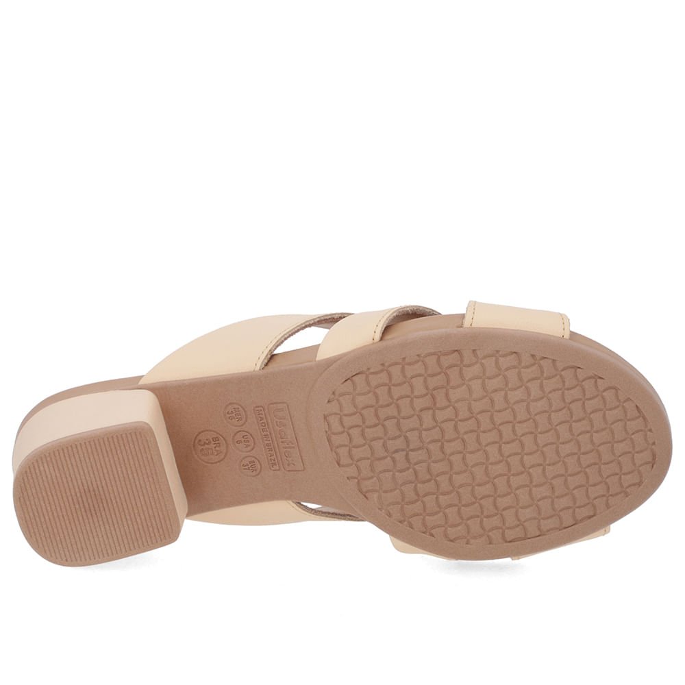 Tamanco Salto Bloco Couro Liso Laranja Bege 5