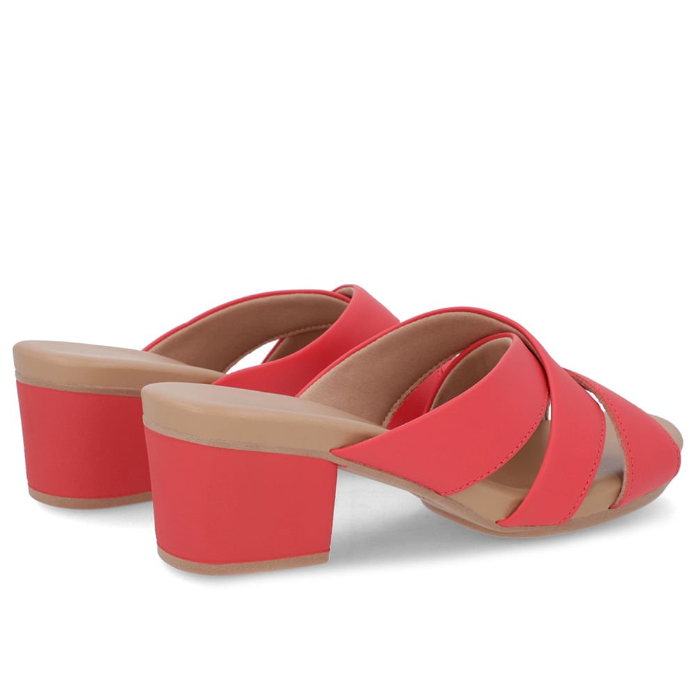 Tamanco Salto Bloco Couro Liso Vermelho Vermelho 3