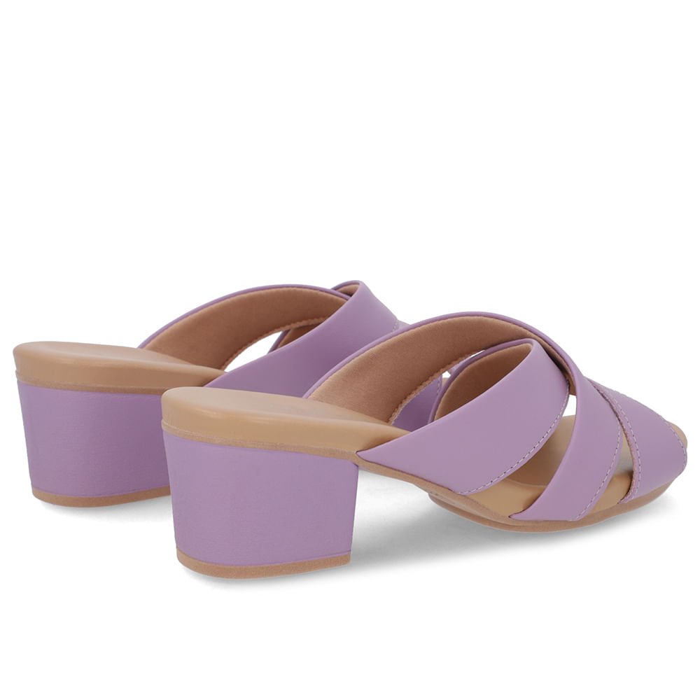Tamanco Salto Bloco Couro Liso Lilás Roxo 3