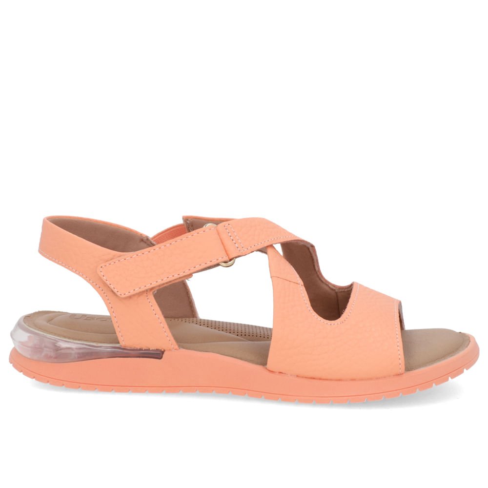 Sandália Salto Baixo Couro Laranja Casual