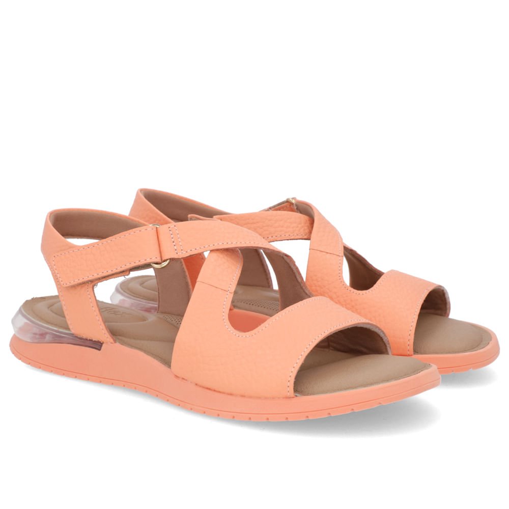 Sandália Salto Baixo Couro Laranja Casual Laranja 2