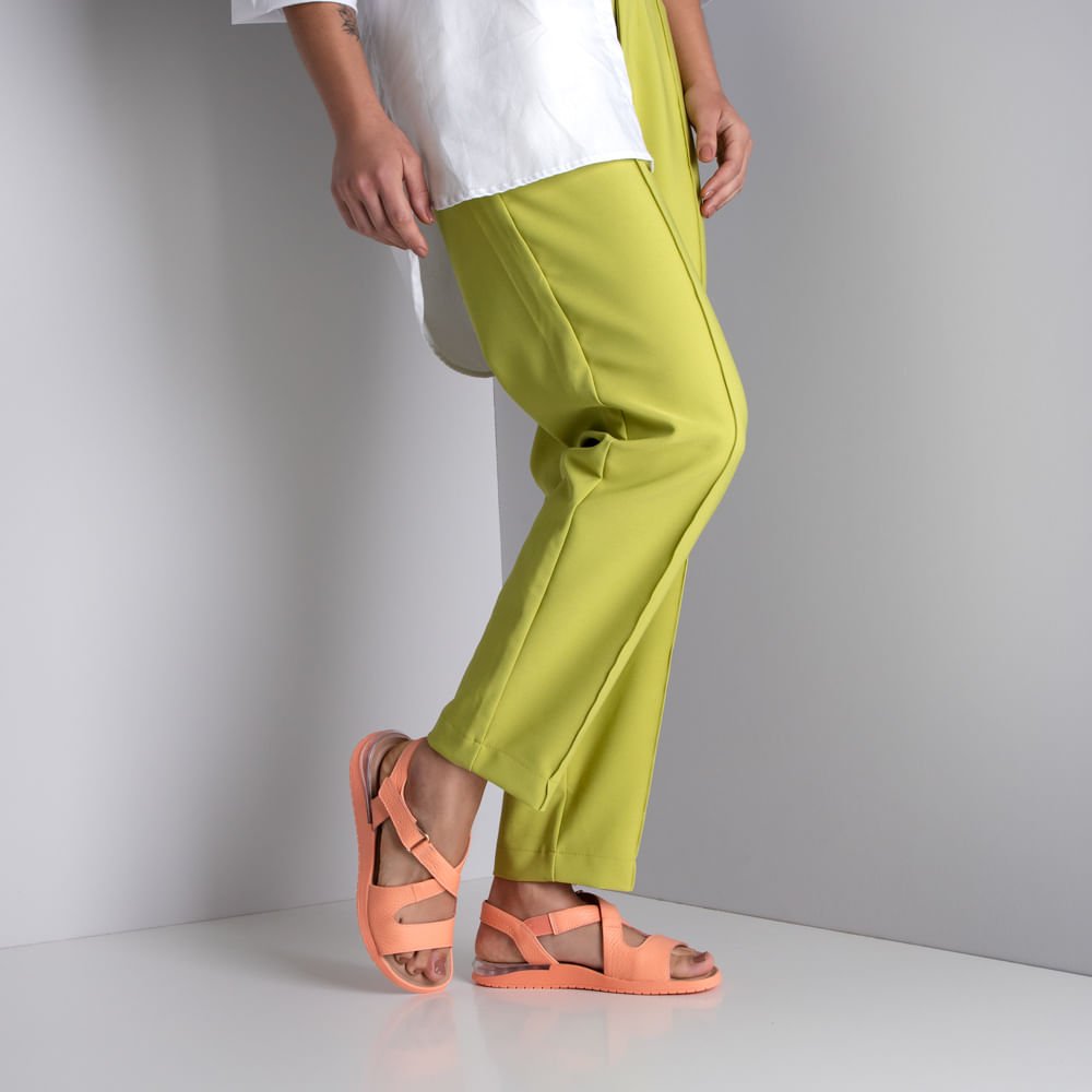 Sandália Salto Baixo Couro Laranja Casual Laranja 4