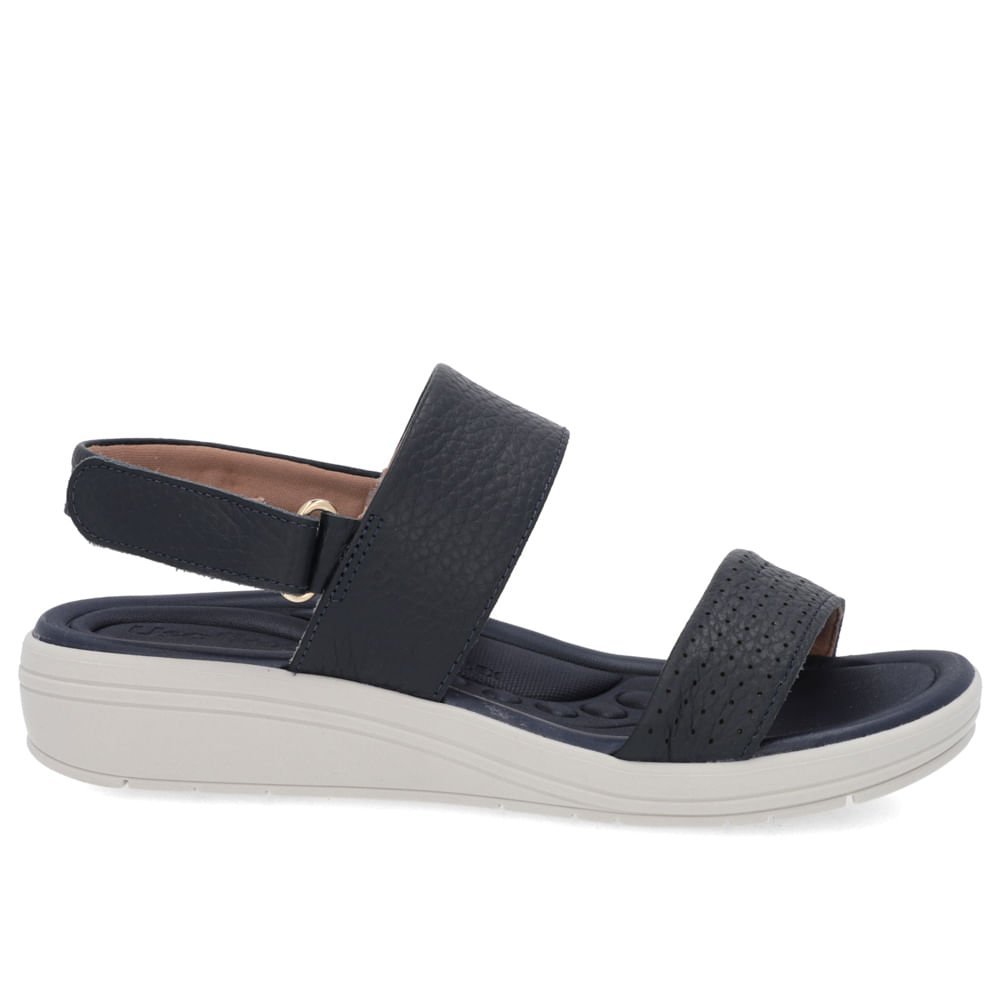 Sandália Anabela Couro Azul Fecho-Flex